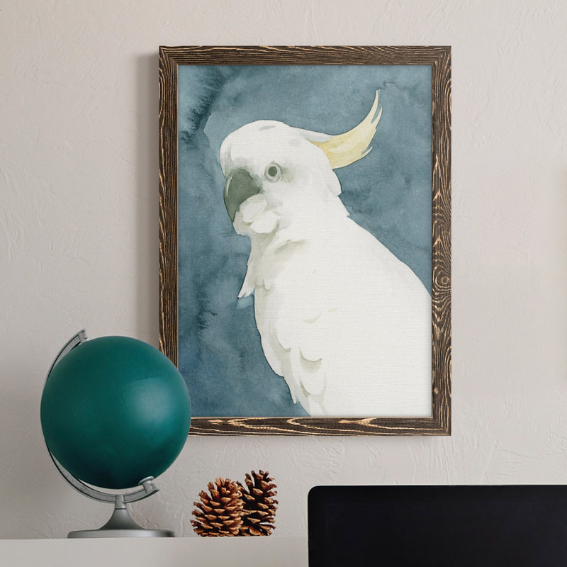 Cockatoo Portrait II, toile encadrée de qualité supérieure - prête à être accrochée, H 32 po x l 23 po x P 1 po, Noyer