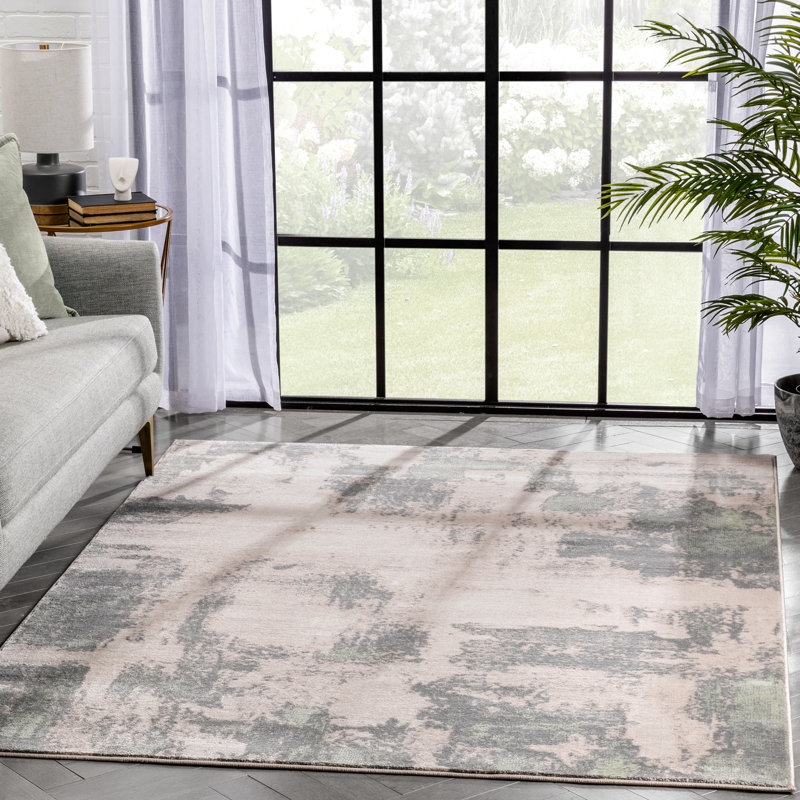 Tapis vert / crème Chimeng Kalia, Rectangle 7 pi 10 po x 9 pi 10 po