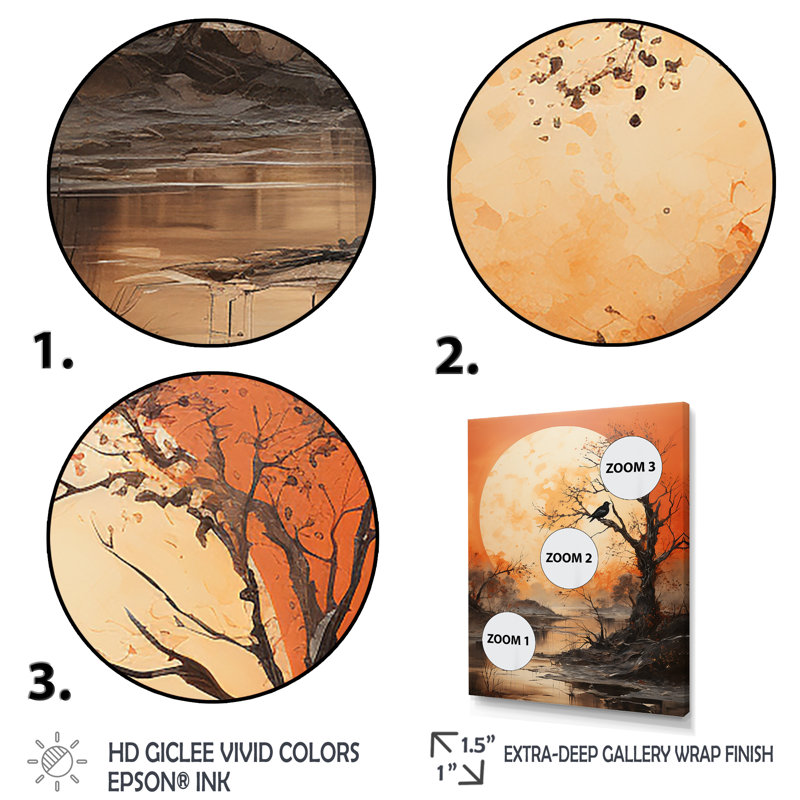 «Tree Orange Moon Silhouette», reproduction sur toile florale, Cadre photo noir, H 20 po x l 12 po x P 1 po