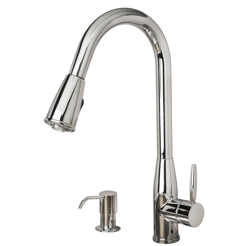 Robinet de cuisine extractible à poignée simple, Plaqué chrome, Avec distributeur de savon
