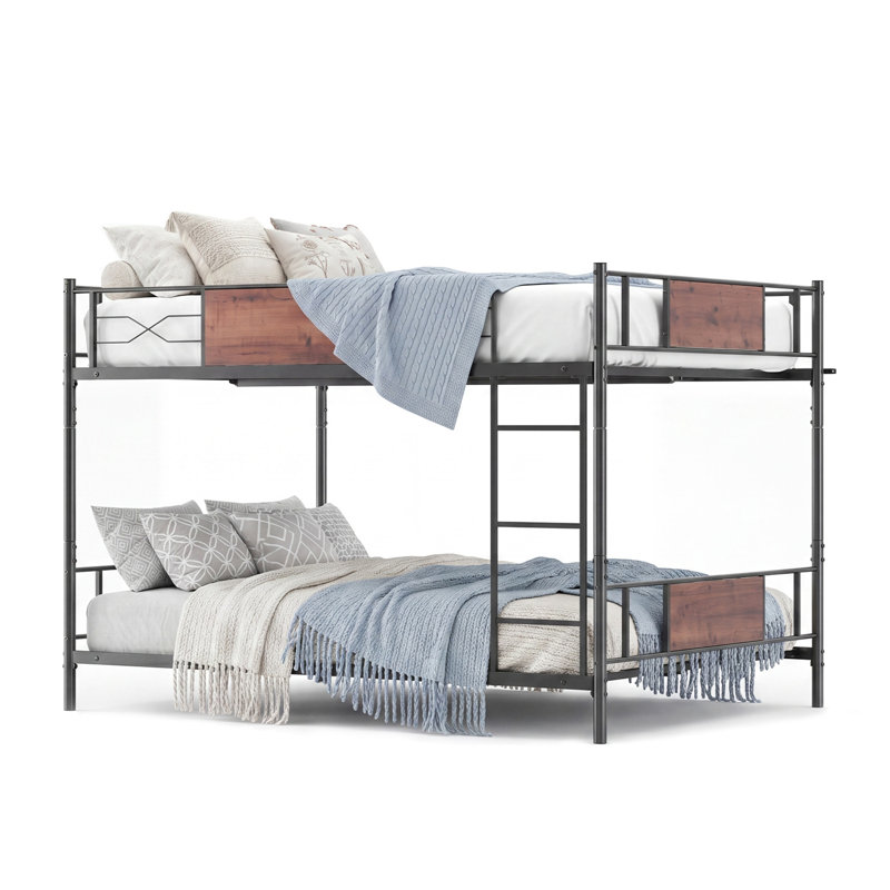Lit superposé double au-dessus d'un lit double, structure en métal détachable, lits superposés convertibles 2 en 1 avec garde-corps de 10 po et échelle - capacité de 400 lb par lit, aucun sommier nécessaire