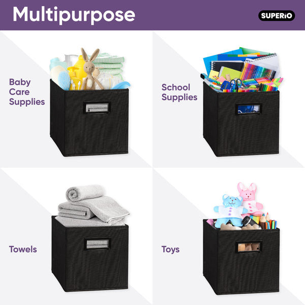 Collapsible Fabric Organizing Bin, Foldable Space Saver Storage Solution, Black Colour, Pack of 1, by Superio, Black