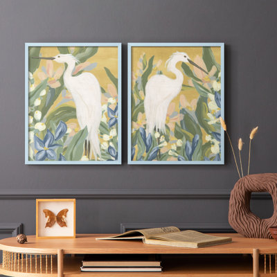 Floral Egret I-Premium Framed Print -Ready to Hang - No Nails Required - No Nails Required