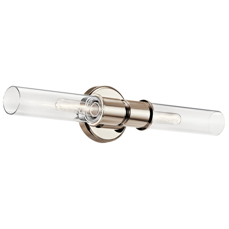Applique murale 2 lumières 24 po avec verre transparent 24 po, Nickel poli