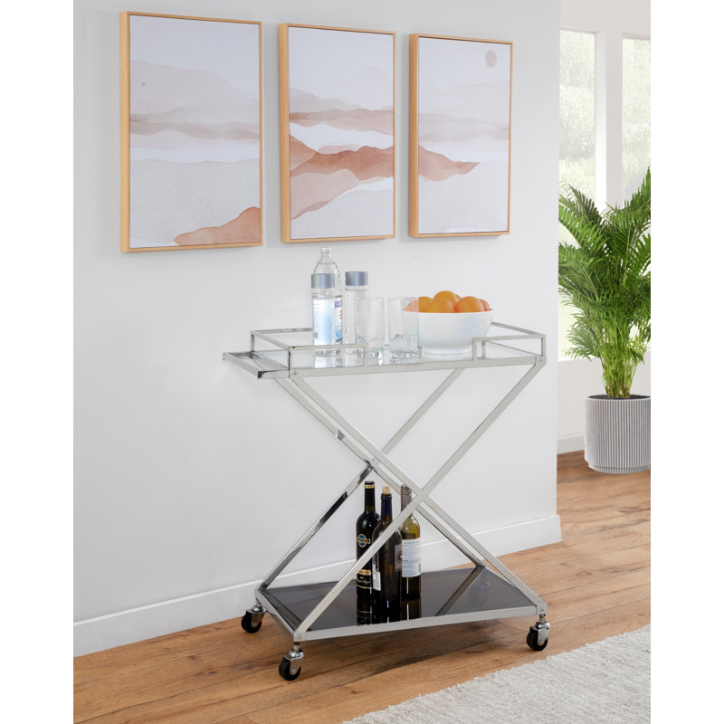 Chariot-bar en verre et métal avec tablette