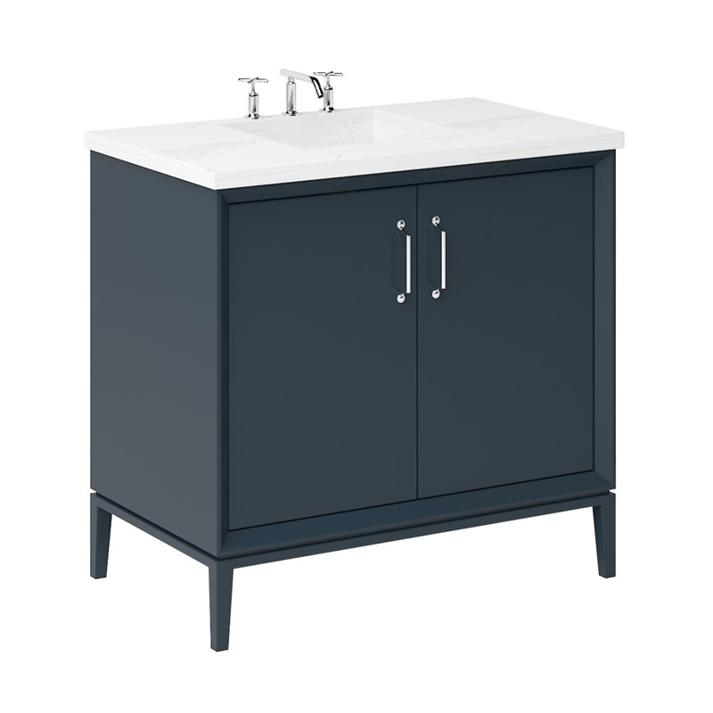 Alexandra Single Bath Vanity, Polished Chrome, 36", Hague Blue