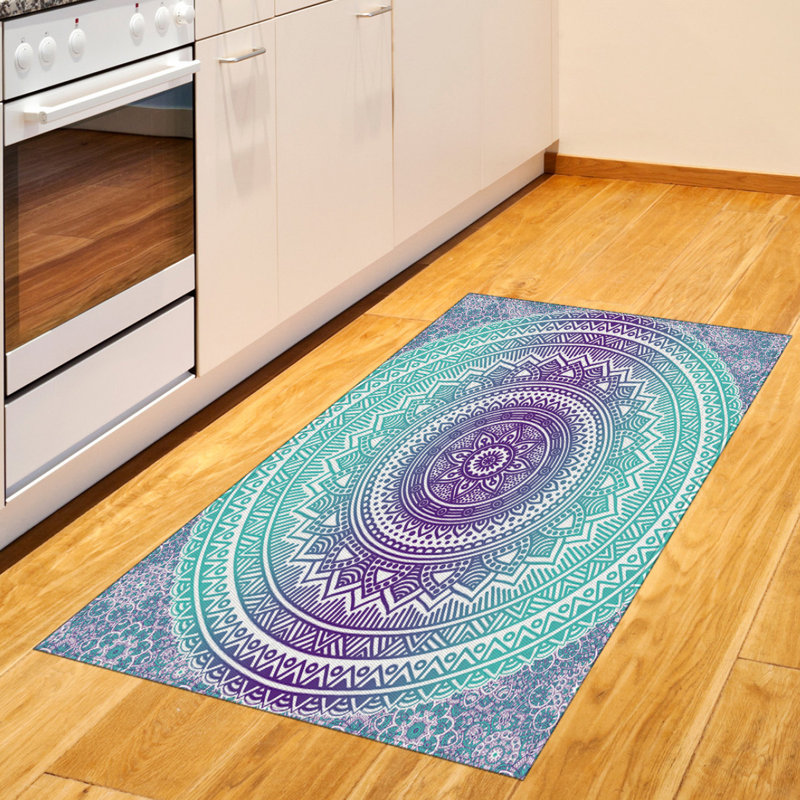 Tapis décoratif bleu et mauve à haute densité en fibres longues, Rectangle 2 pi 7 po x 5 pi
