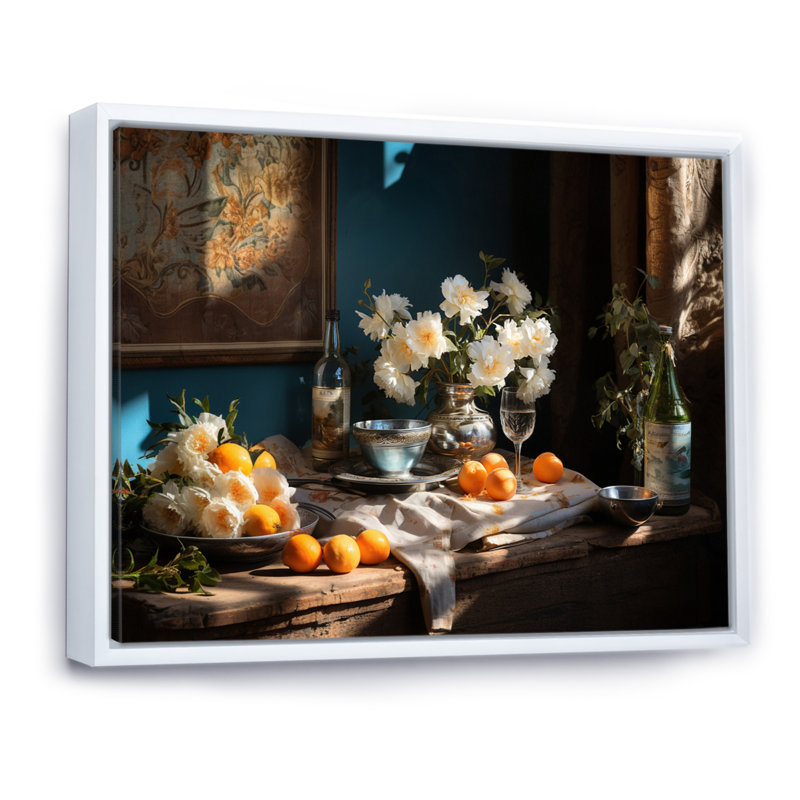 Nature morte floral sérénité II, H 24 po x l 32 po x P 1 po, Cadre flottant blanc