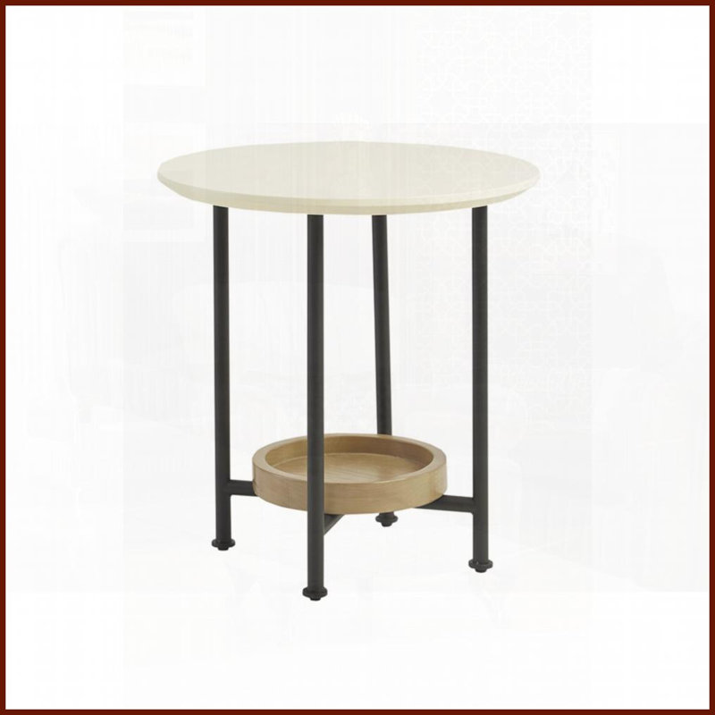 Table basse contemporaine ovale avec plateau en panneau de fibres à densité moyenne blanc Pieds en métal noir - tablette de rangement inférieure pour le salon