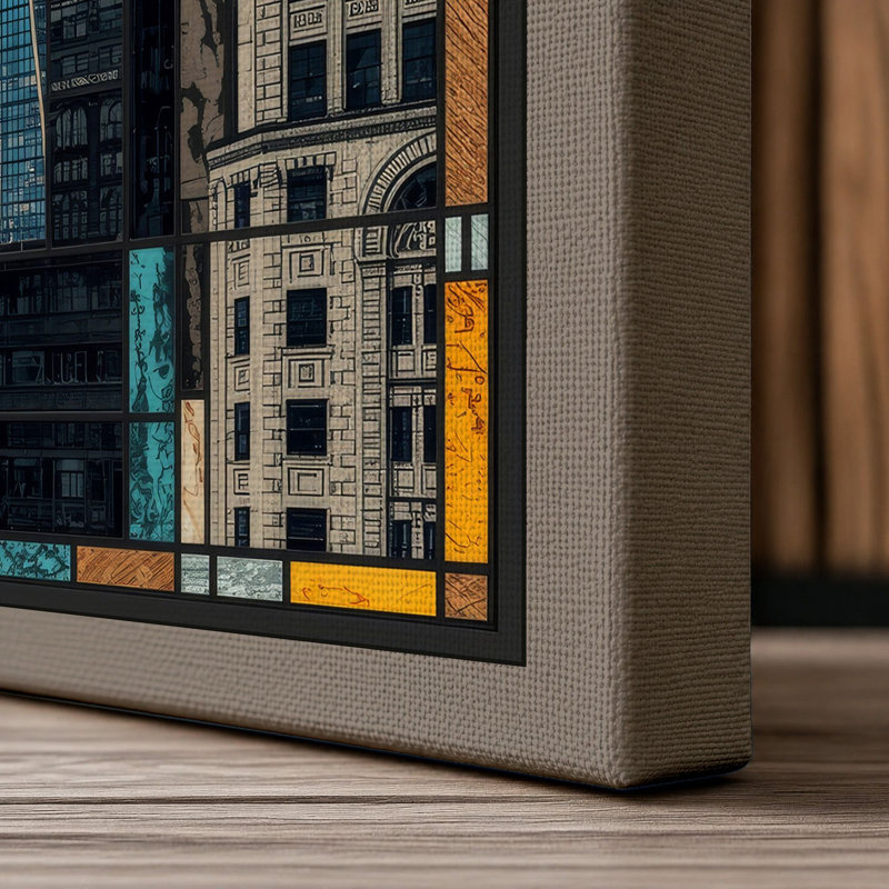 Urban Grid Modern - Wrapped Canvas, 30x20 - 76.2 x 50.8 cm, Taupe Border