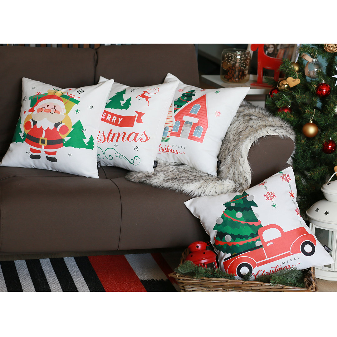 Christmas Merry Christmas 4 Piece Throw Pillow Cover Set Apolena