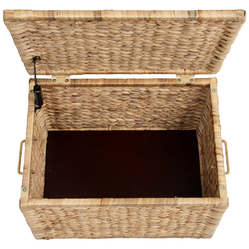 Coffre de rangement robuste en osier de jacinthe d'eau avec charnière de sécurité et structure en métal Ved, H 13,4 po x l 20,5 po x P 14,8 po, naturel