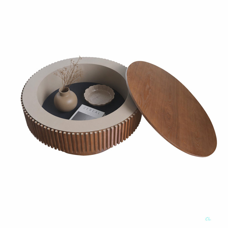 Round Coffee Table For Living Room, Natural Wood, 14" H x 31.5" L x 31.5" W