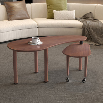 Table basse rotative contemporaine avec pieds en bois d'hévéa massif, table basse rotative à 360 degrés avec finition en noyer de table en placage de grain de bois pour le salon, la chambre à coucher