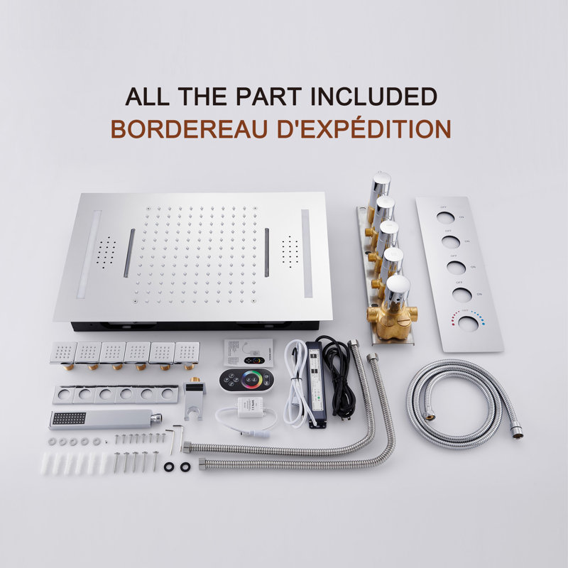 AquaRhapsody Luxury Complete Shower System with Bluetooth Music and LED, Chrome