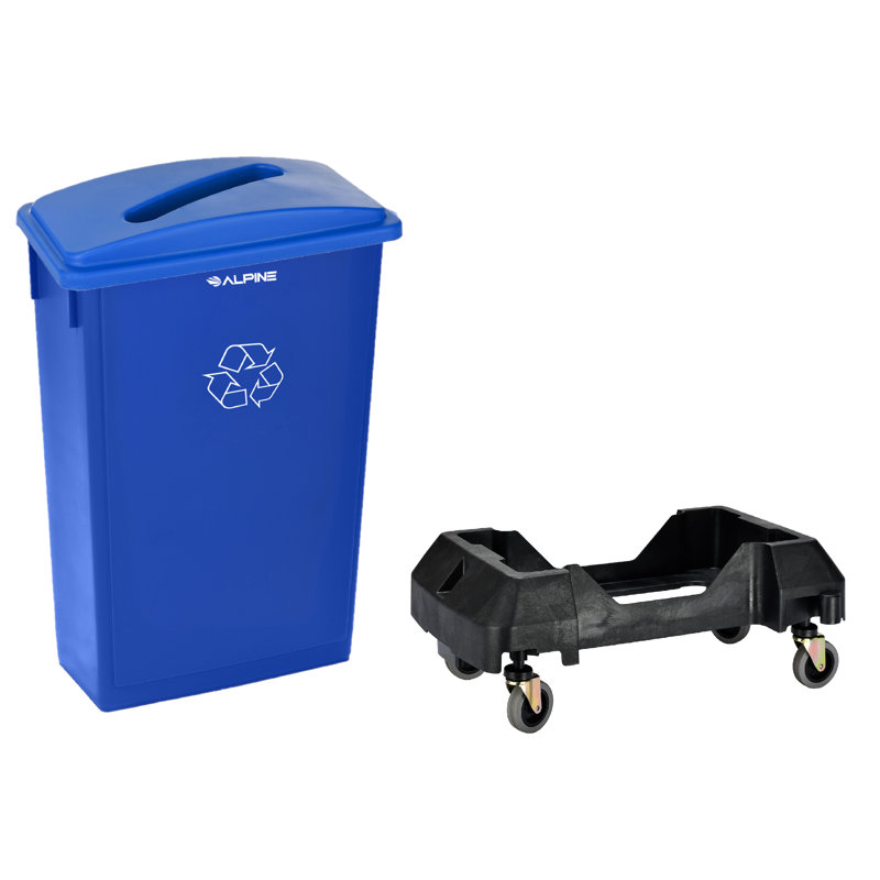23 Gallon Recyling Trash Can with Paper Slotted Lid and Dolly, Blue