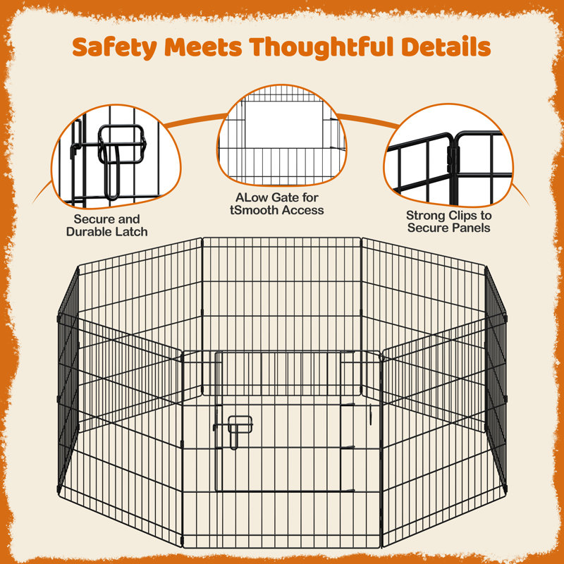 24'' H 8 Panel Metal Exercise Pen With Door