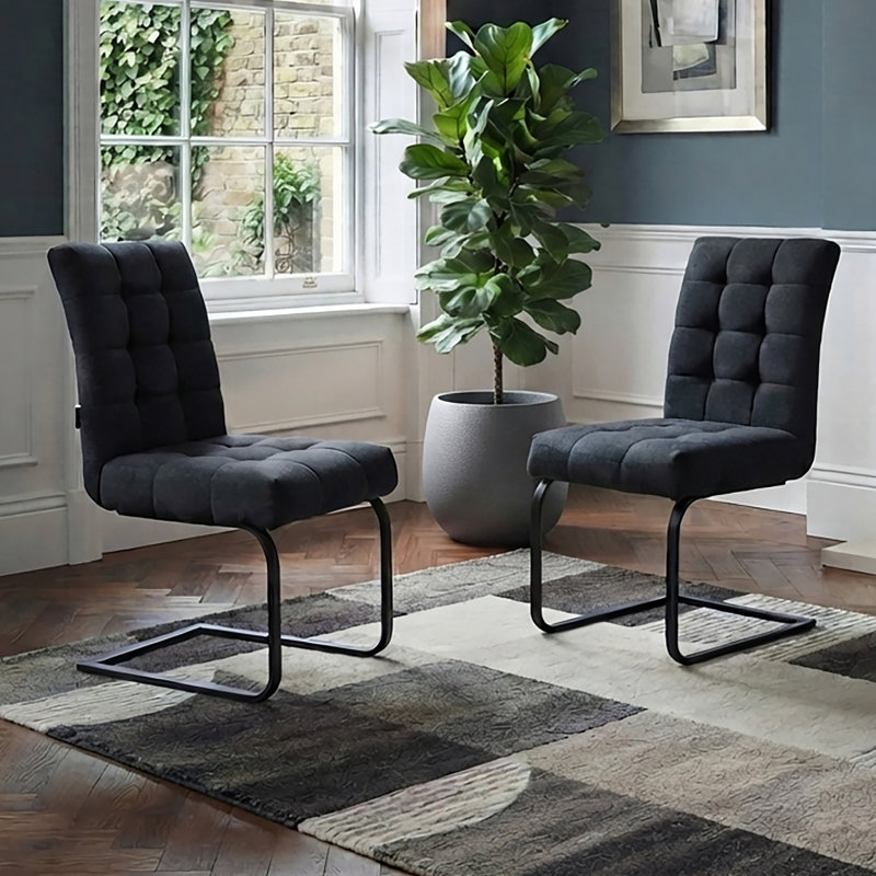 Agamemnon Dinning Chair 2pack Light Grey Fabric, Black