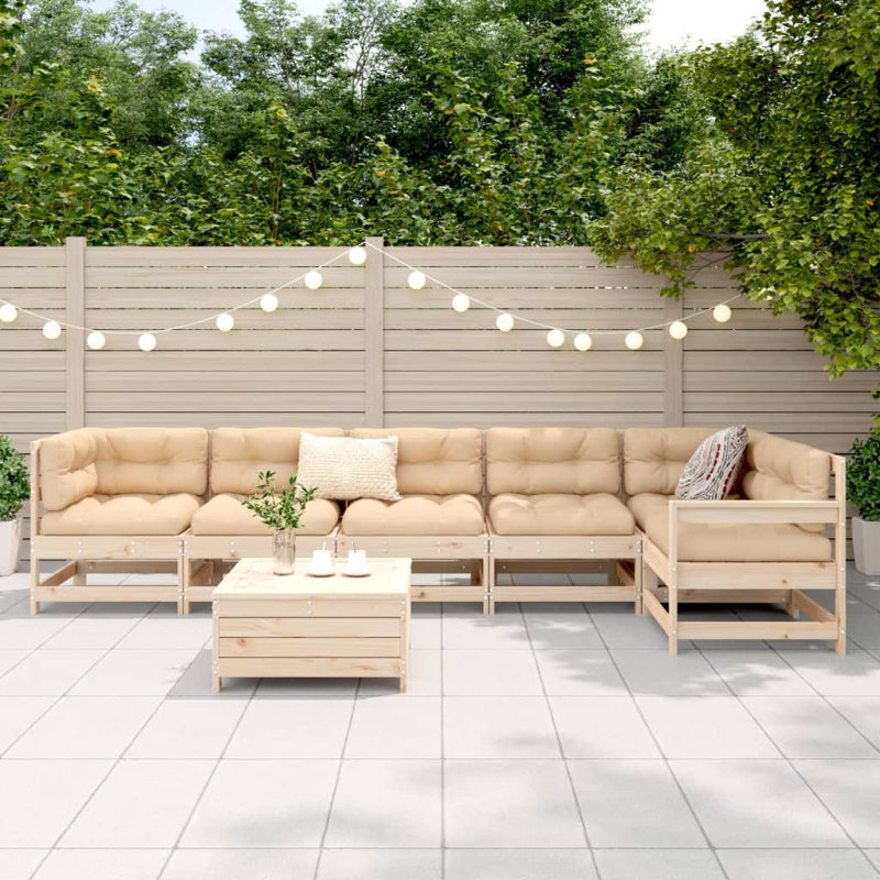 7 Piece Garden Sofa Set Solid Wood Douglas Fir, Naural Pine