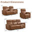 Ensemble de salon inclinable électrique en cuir fleur 3 pièces: fauteuil inclinable électrique + causeuse + canapé avec console et USB Type-C-1660668678