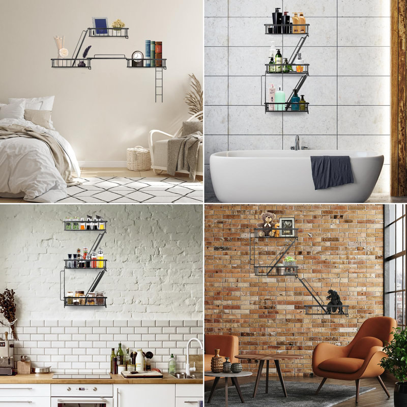 Fire Escape Wall Shelf - New York Decorative Ladder Shelf, Wall Art Floating Shelf Black Metal Shelves For Bedroom, Home Office Storage And Display (3-Tier)