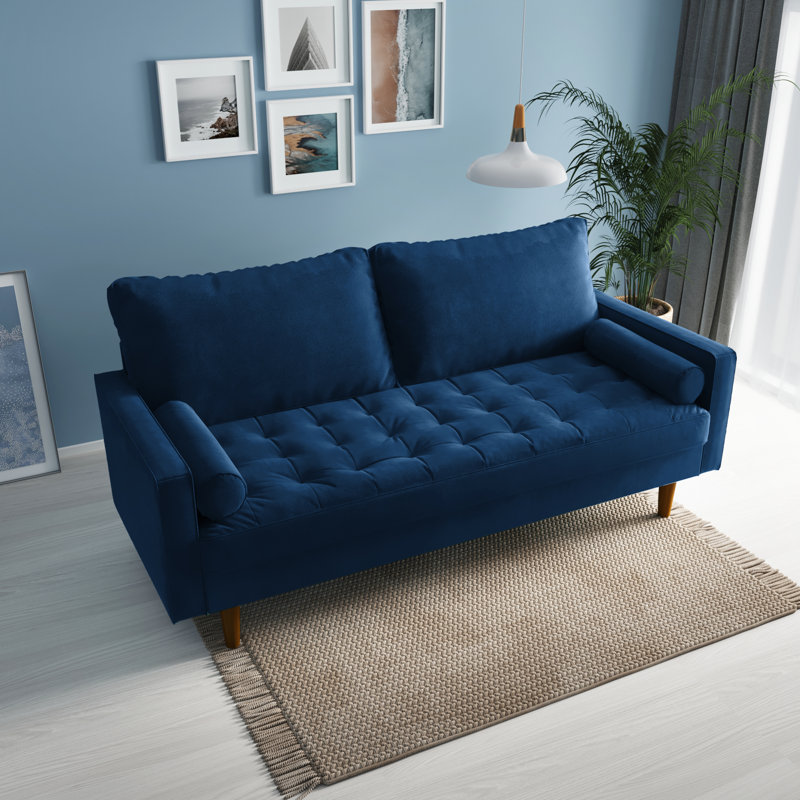 Sellner 70" Velvet Square Arm Tufted Seat Sofa, Olive Green Velvet