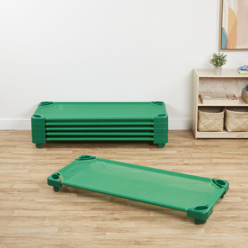 ECR4Kids Stackable Kiddie Cot, Ready-to-Assemble, Standard Size, Daycare Essentials, 6-Pack, Green