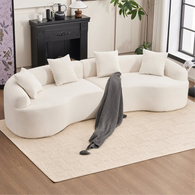 Curved Boneless Sofa, Compression Modular 110'' Sectional, White High-Density, Couches Sleeper for Living Room and Bedroom Apartment Living Lounge, Chenille