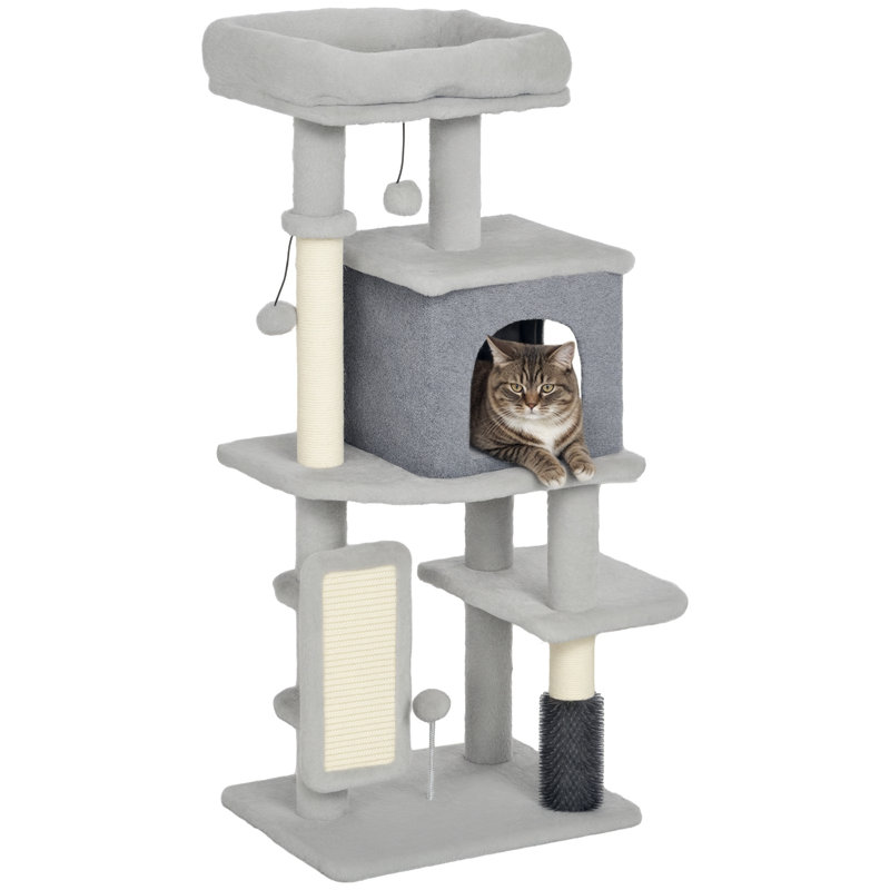 Arbre à chat 41 po avec poteaux à griffer, lit à chat, condo, gris clair 41 po