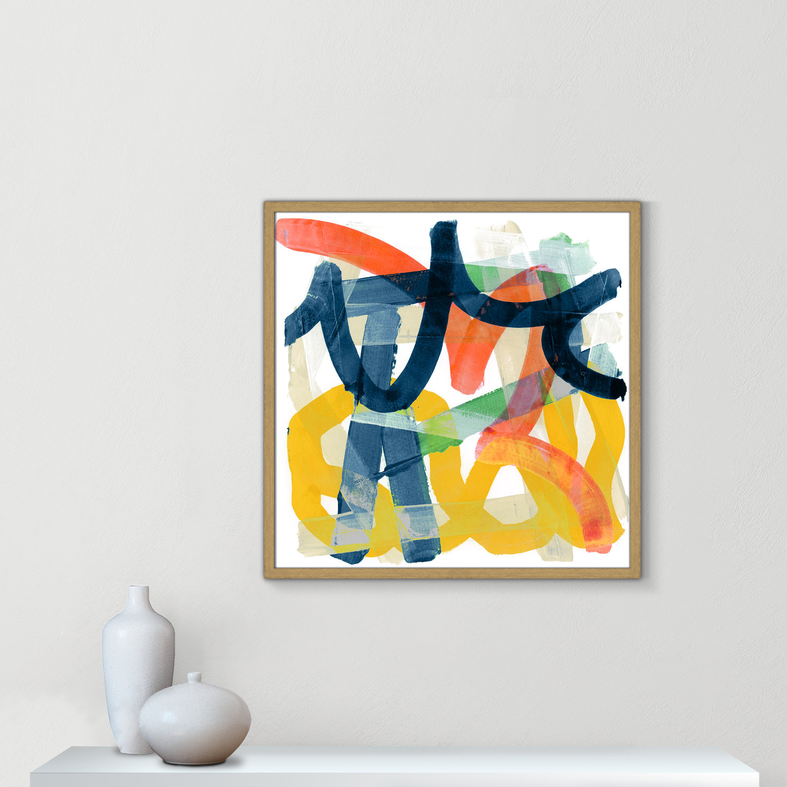 Lorelai "Shuffling" Painting by Cartissi, 27.5" H x 27.5" W x 0.75" D, Natural Framed