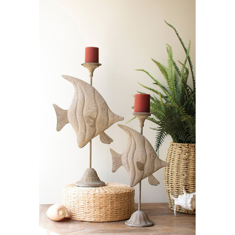  Ensemble de deux porte-bougies coniques, décor de table côtière en métal vieilli, finition verte