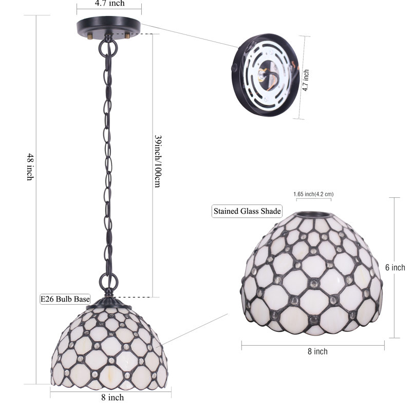 Petit luminaire suspendu en verre coloré Tiffany