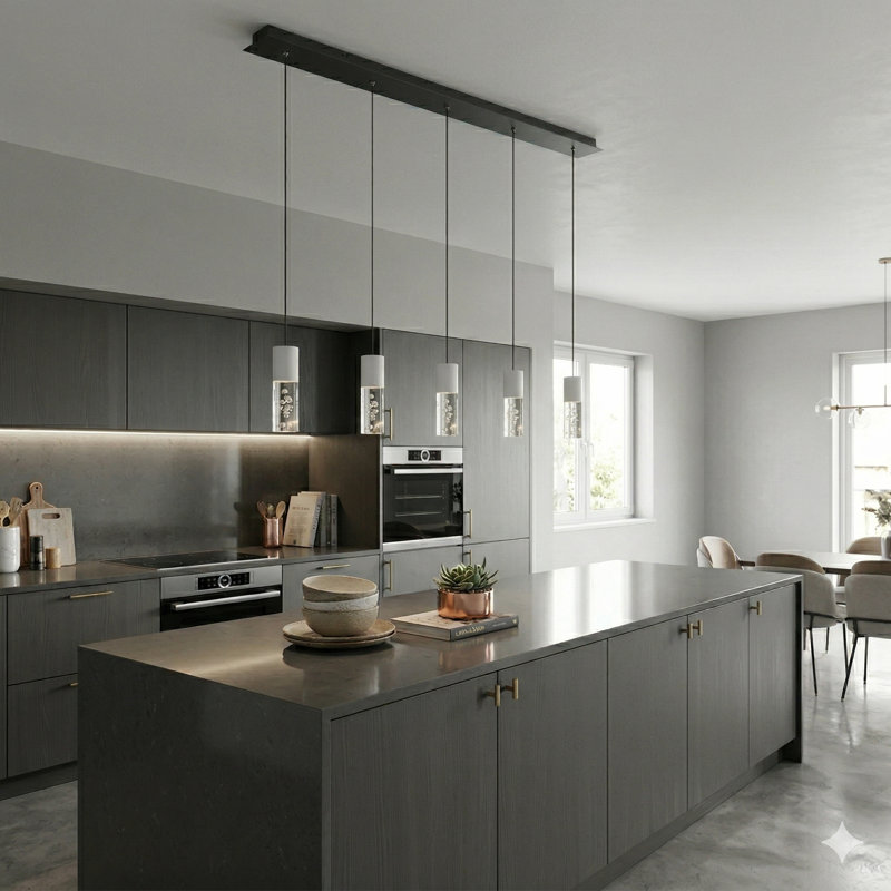 Luminaire suspendu linéaire à 5 lumières pour îlot de cuisine Andromedae, Blanc