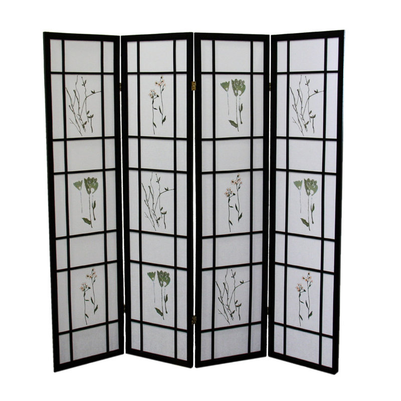 70 po de hauteur à 4 panneaux / paravent «Shoji», noir, Black
