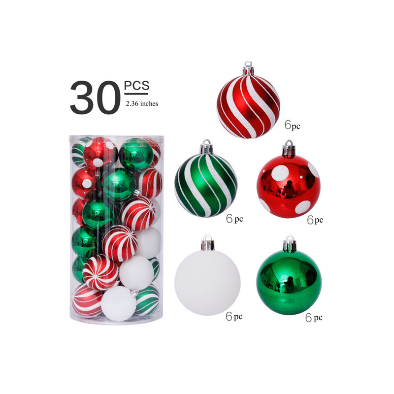 30 Piece Shatterproof Ball Ornaments Set, Red/Green/White