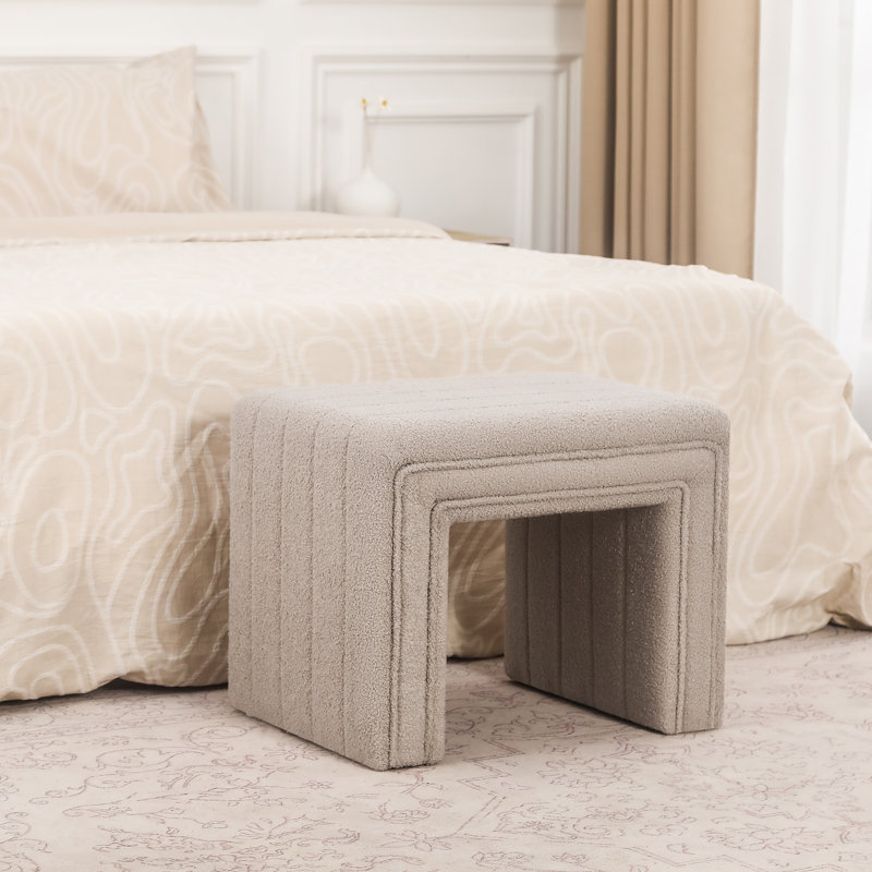 Mohinder Arch Upholstered Ottoman, Beige Teddy Fleece