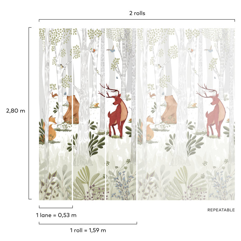 Orom II Collection Forest Creatures 62.5-inches wide x 9.18-feet high 3-panel Wall Mural