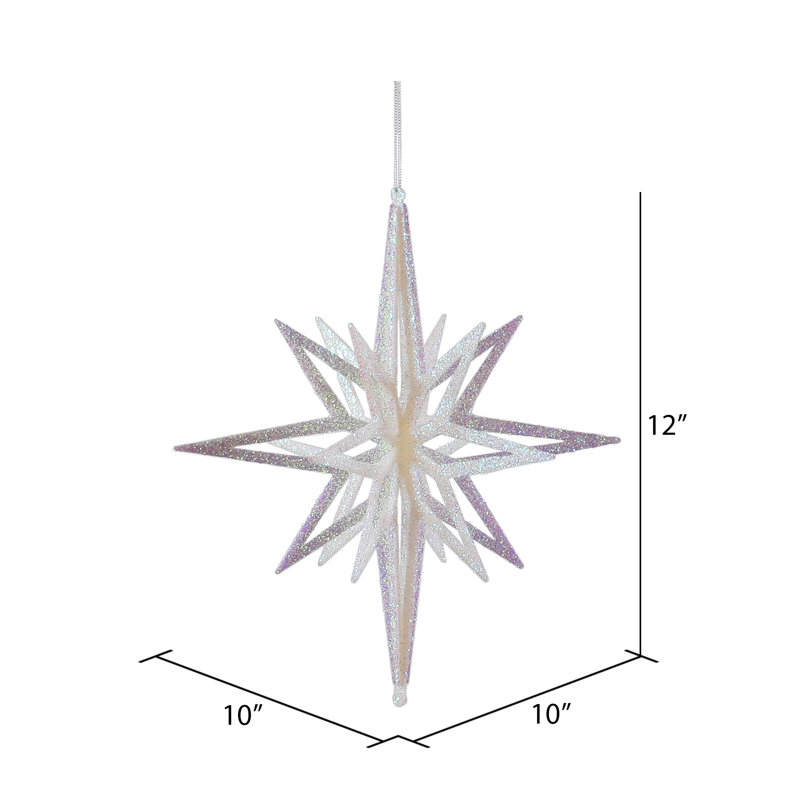 Ornement en forme d'étoile scintillante 3D, Blanc, H 12 po x l 10 po x P 10 po
