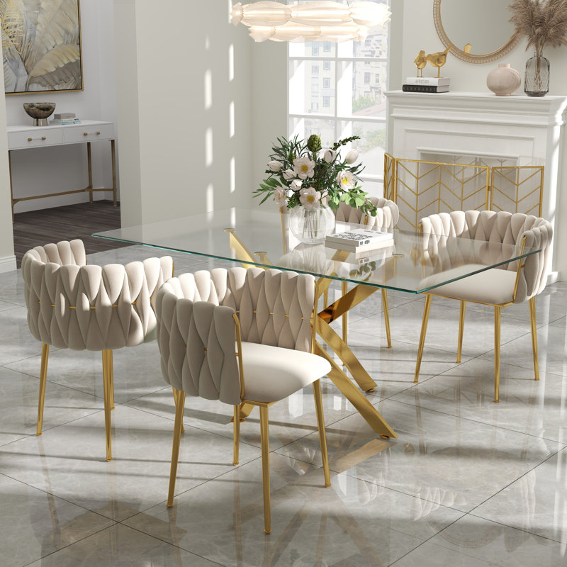 Ensemble de salle à manger Ashveen, Beige, Doré, H 29,5 po x L 63 po x l 31,5 po