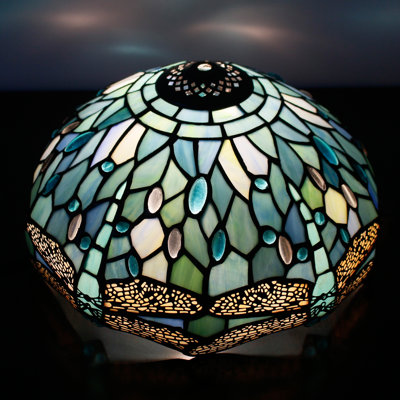 Tiffany Lamp Shade Replacement 12X6 Inch Sea Blue Stained Glass Dragonfly Style (Part Not Included)
