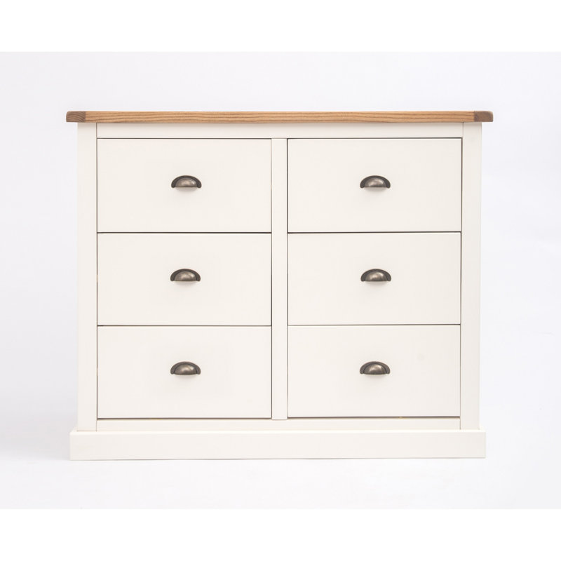 6 Drawer 110cm W Double Dresser, Off White