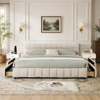 California King Upholstered Bed With Storage Drawer