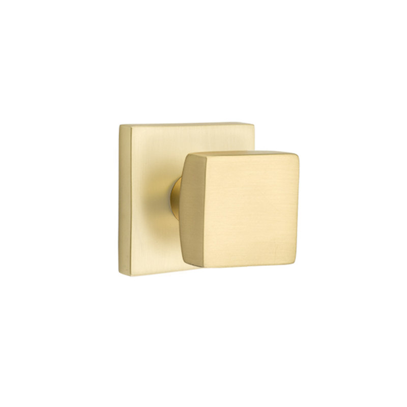 Ensemble de faux boutons Emtek avec rosette carrée et bouton carré, Laiton satiné