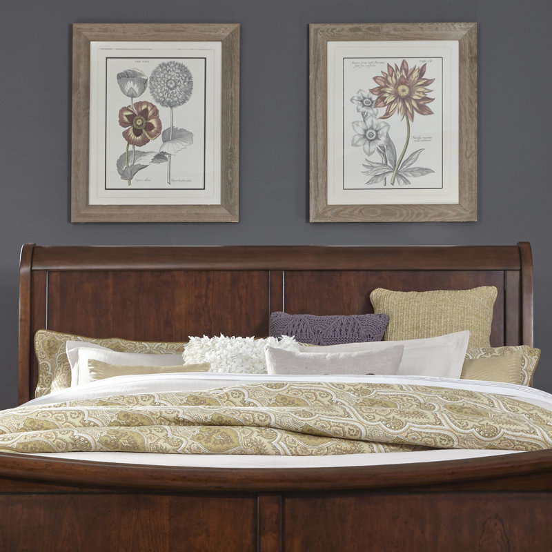 Lenny Sleigh Bed, King, Rustic Cherry