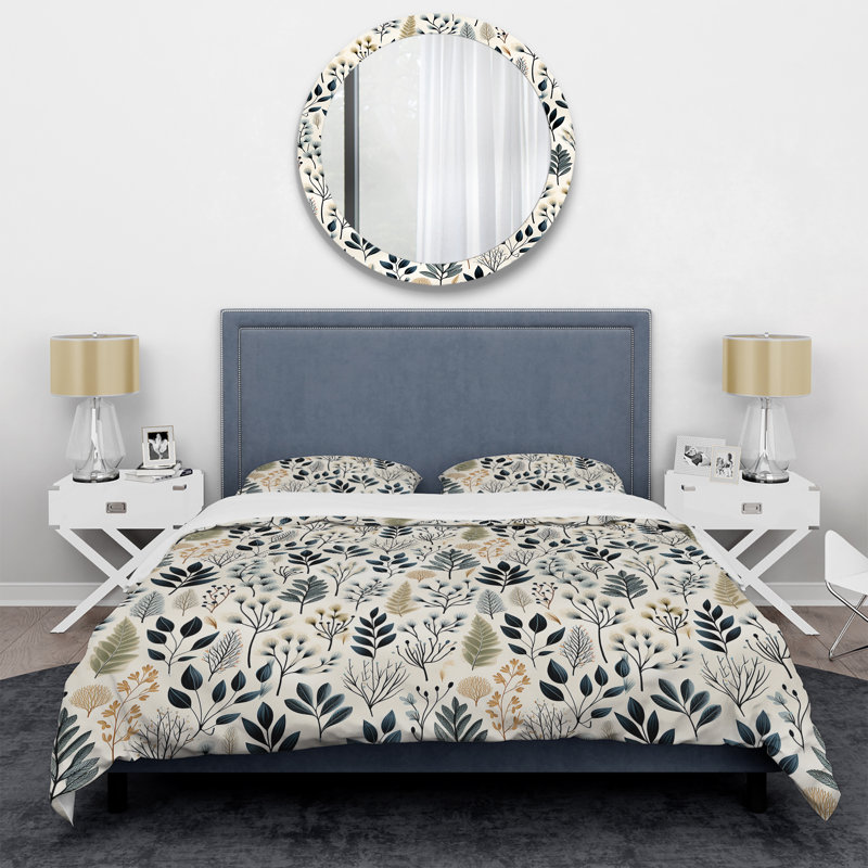 Monochrome Botany - Plant Print Duvet Cover Set, King Duvet Cover + 2 King Shams