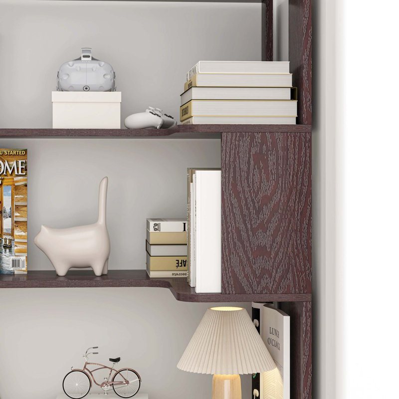 Space-Saving Freestanding Corner Bookshelf with Safety Features, Ox Blood Red