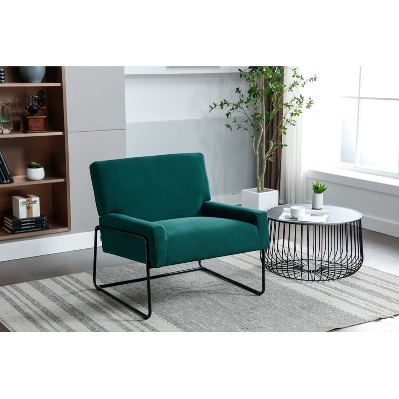 Fauteuil moderne incliné avec structure en métal, Velours émeraude