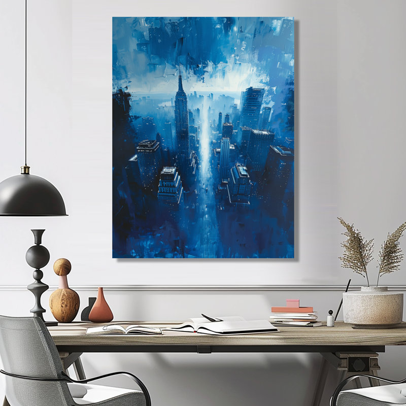 Blue Griand Skyscrapers In Manhattan - Skyscrapers, impression d'art mural, Toile tendue, H 16 po x l 32 po