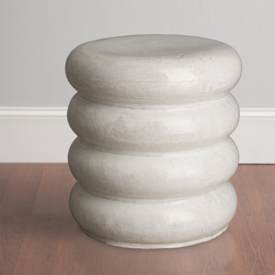 TORUS STOOL, DISTRESSED WHITE 16X18"H by Orren Ellis