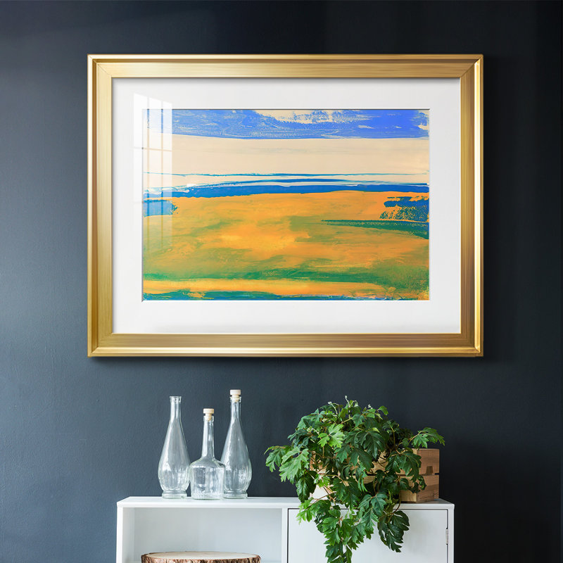 North Fork II - Matted and Framed Under Acrylic Glass, Large Living Room Wall Art, Gold, 19" H x 27" W x 1.5" D